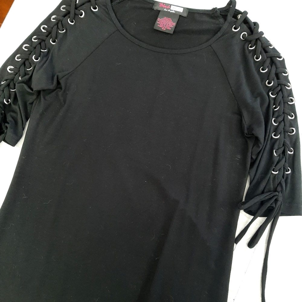 Black top with corset lace up on sleeves size medium
